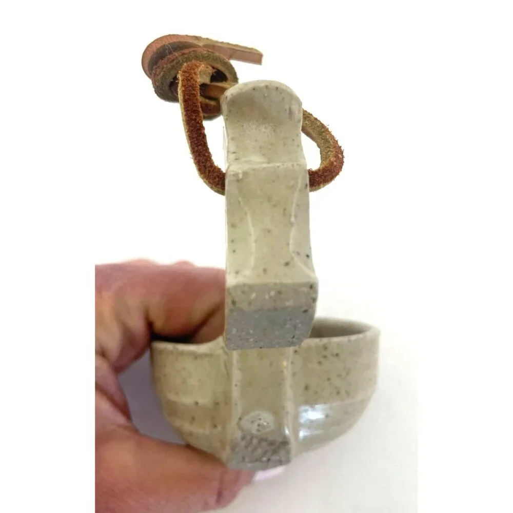 Dragon-Shaped Stoneware Ladle With Leather Loop Artist Stamped Made in 1992